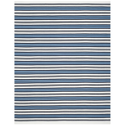 Racing Point Hand Knotted Striped Area Rug in Terry White/French Blue