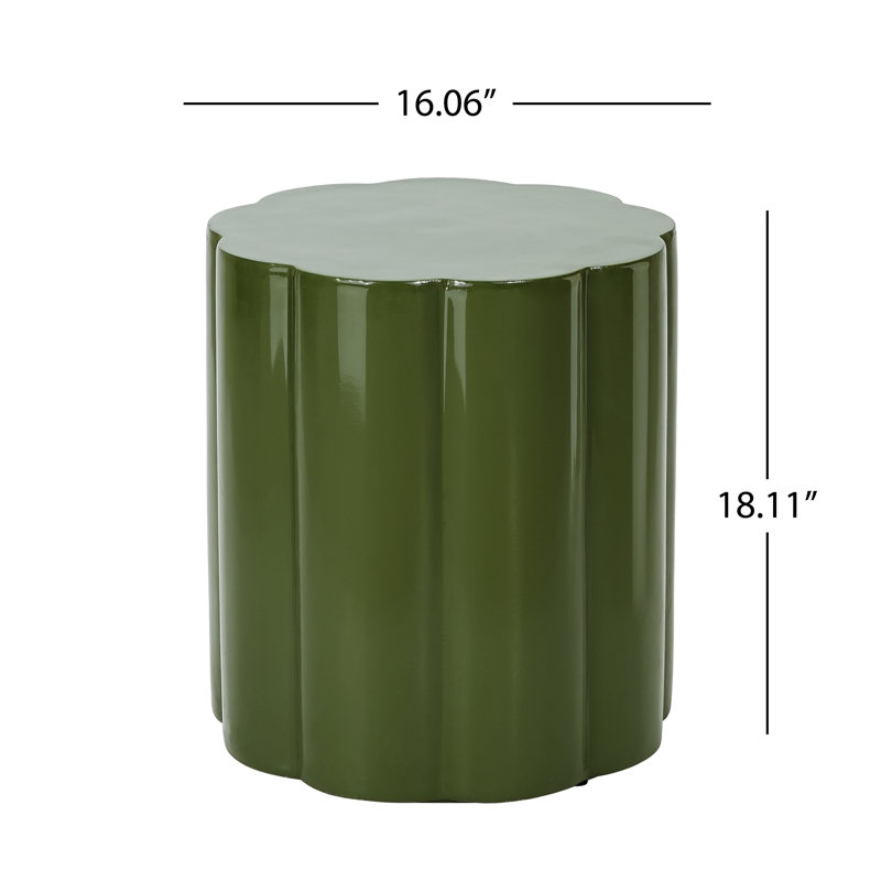 Averra Modern Sculptural Magnesium Oxide Indoor Outdoor Side Table with High-Gloss Finish, Green