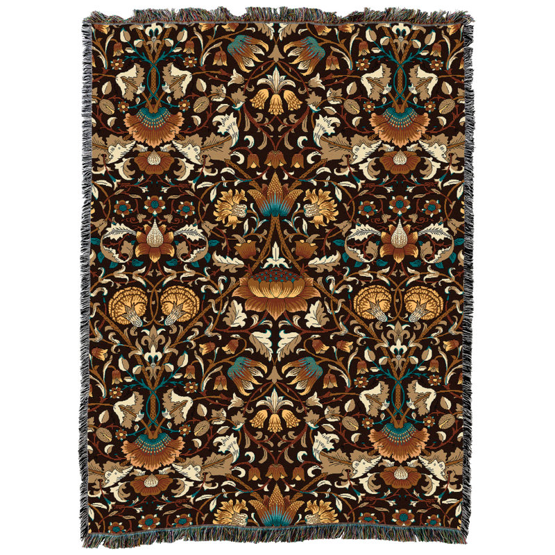 Couverture Pure Country Weavers William Morris Lodden Sienna XL - Arts & Crafts - Jeté en tapisserie tissée en coton - Fabriqué aux États-Unis (82x62)