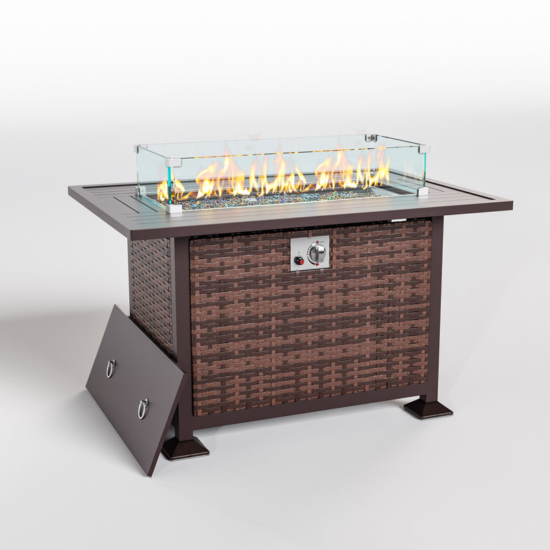 Table de foyer d'extérieur au propane en acier avec couvercle H 31,8 po x l 31,5 po Despa