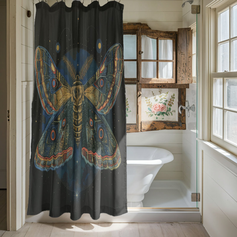 Enchanted Moth - Rideau de douche standard 1 pièce, H 74 po x l 71 po