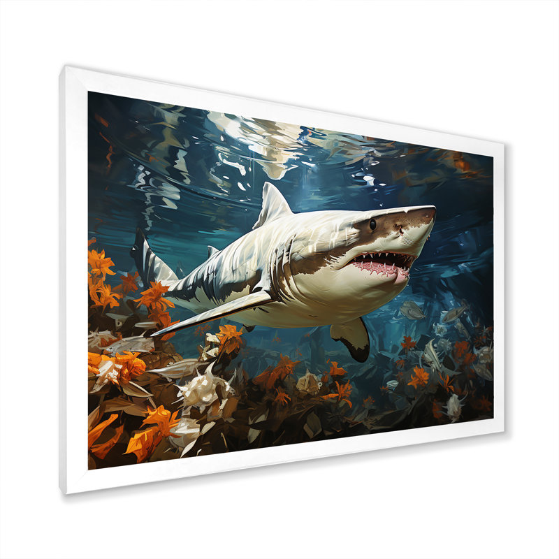 " Shark Ballet Painting ", 30" H x 40" W x 1.5" D, White Single Picture Framed