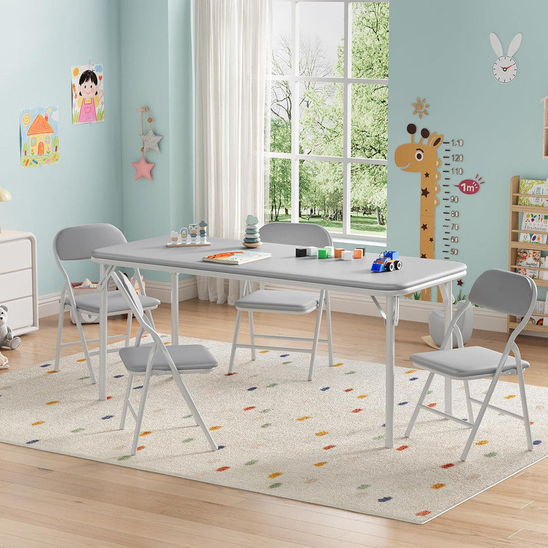 Ensemble 5 pièces de table pliante et chaises pour enfants, table d'activité pour garderie, salle de classe, salle à manger et jeu
