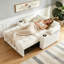 Canapé-lit convertible 58 po 3 en 1 avec chargement USB, dossier inclinable réglable, causeuse en tissu éponge avec poches latérales pour le salon, appartement, beige-1359112617