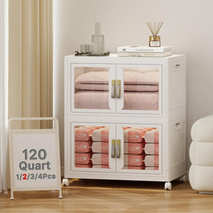 60 Gallon: UAMFURI 2-tier stackable storage unit, 60 gallons (240 QT). Stores linens, garments, decorations and various daily supplies to organize your room. 1 lid included per set; extra lids sold separately. (Set of 2)
