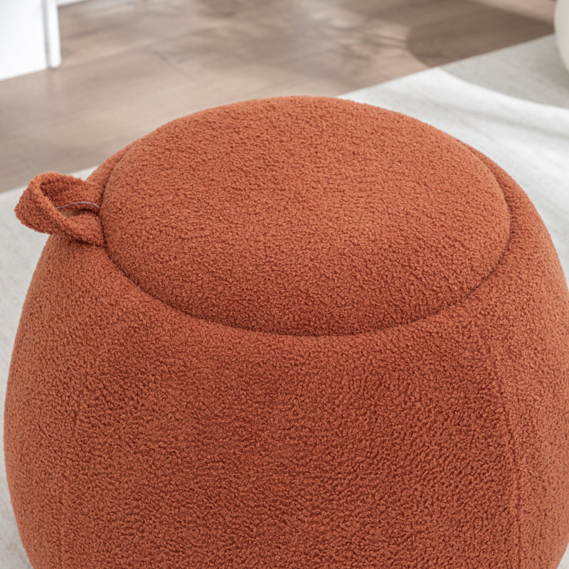 Upholstered Storage Ottoman With Tray, Orange
