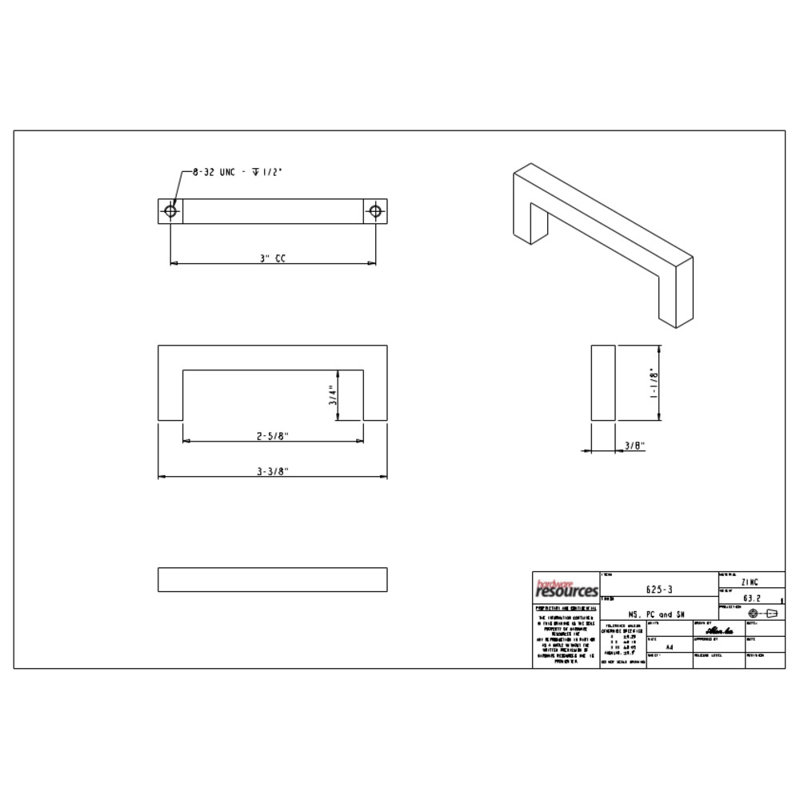Stanton 3" Center to Center Bar Pull, Polished Chrome