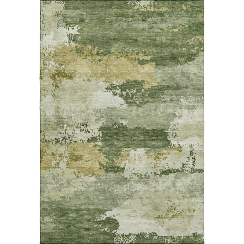Tapis abstrait lavable à la machine de qualité supérieure Mayfield AMF2372, Olive, 3 pi x 5 pi