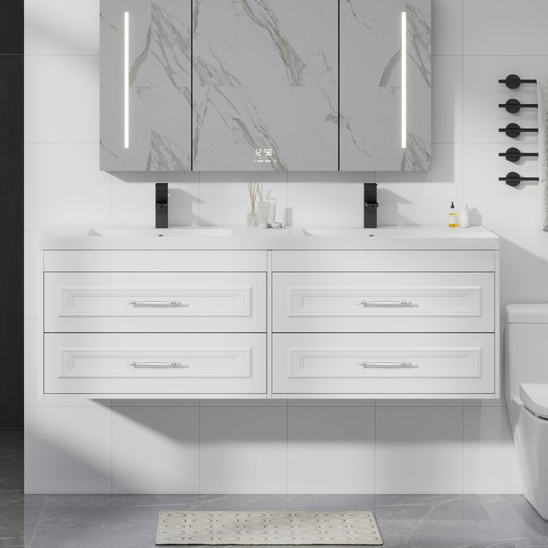 Ensemble de meuble-lavabo simple 60 "avec comptoir en résine SMC, Blanc, 60"