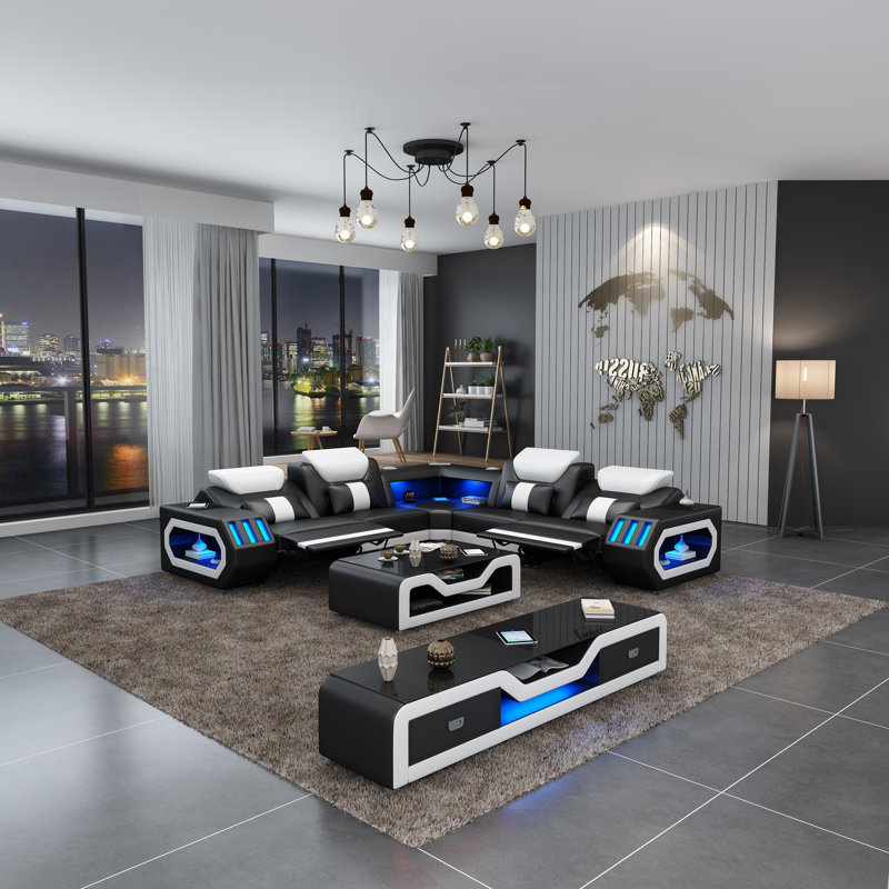 Spaceship Sectional, Black/White Genuine Leather