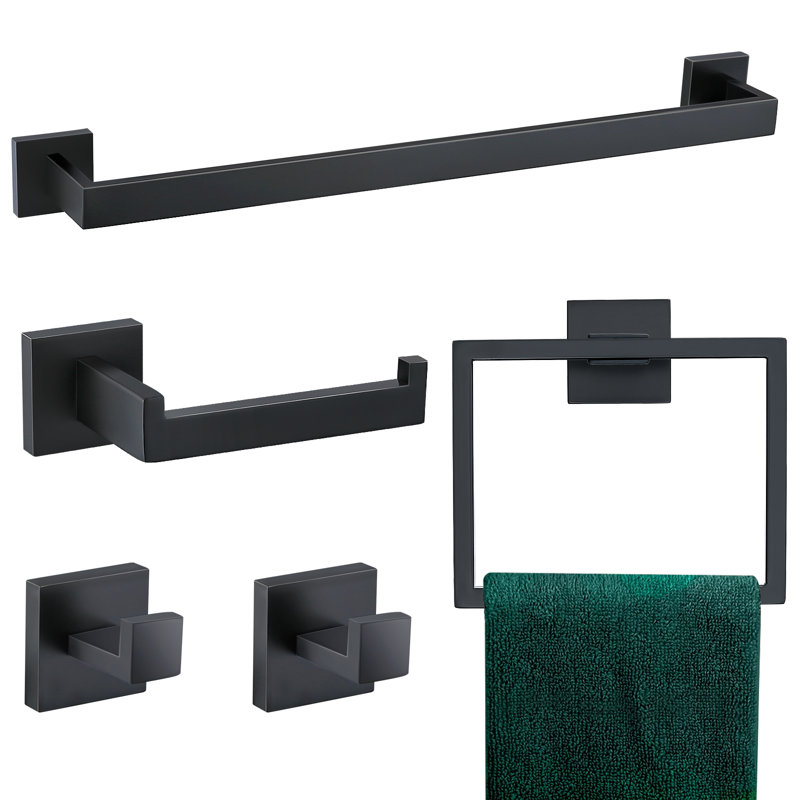 Ensemble de quincaillerie de salle de bain 5 pièces (ensemble de 5), Noir mat