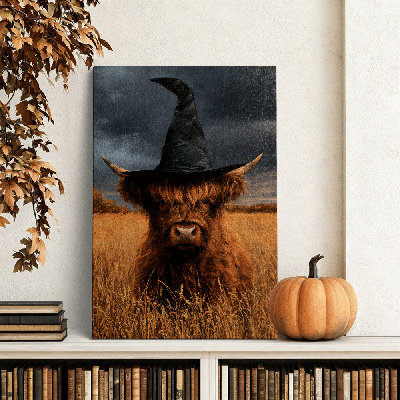 Witch Highland Cow Rustic Farmhouse Canvas Wall Art Gallery Wrapped for Bathroom 40*28inch (100*70*2cm)