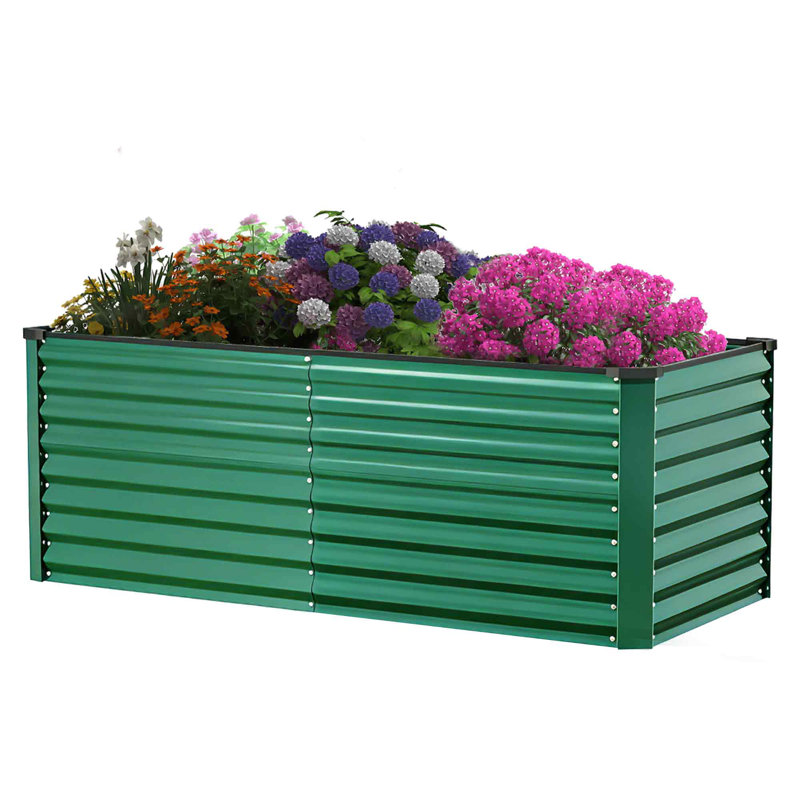 Galvanised Metal Raised Garden Bed With Support Rod & Gloves, 46cm H x 120cm W x 58cm D, Green