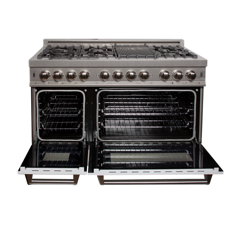 Cuisinière à double combustible ZLINE 48 po avec 7 brûleurs et 2 fours ZLINE, Acier inoxydable satiné blanc mat