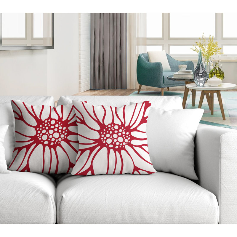 Housse et insert de coussin décoratif intérieur / extérieur en mélange de polyester, L 19 po x H 19 po, Rouge