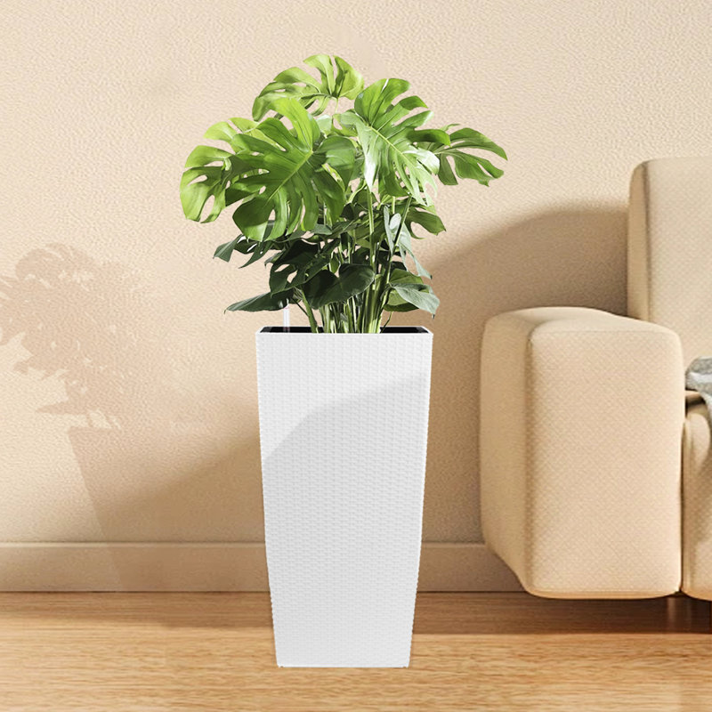 Jardinière carrée en polypropylène avec arrosage automatique pour les faux jardins décoratifs blancs