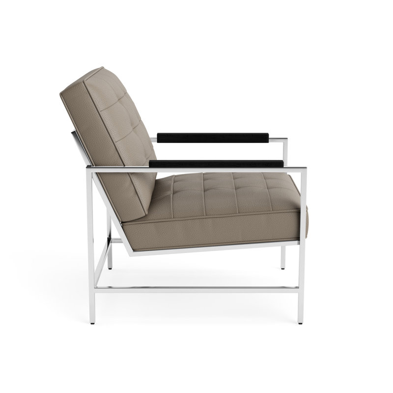 Major Leather Arm Chair, Black, Polished Stainless Steel, Greenwich Performance Leather - Pewter