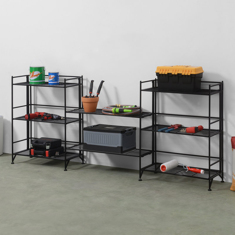 Edwin 81.5"W Adjustable Folding Metal Shelving Unit, Black