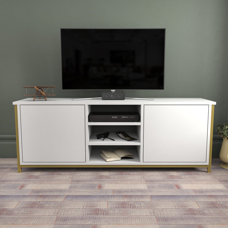 Meuble télé, Blanc / Doré