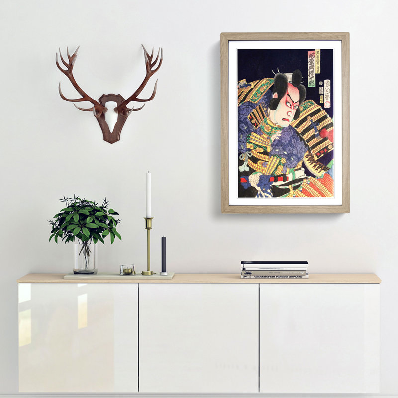 An Actors Portrait by Toyohara Kunichika - Framed Print, Oak, 50cm H x 35cm W x 2cm D