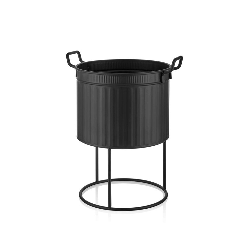 Pabst Metal Pot Planter, Black, 46cm H x 32cm W x 32cm D