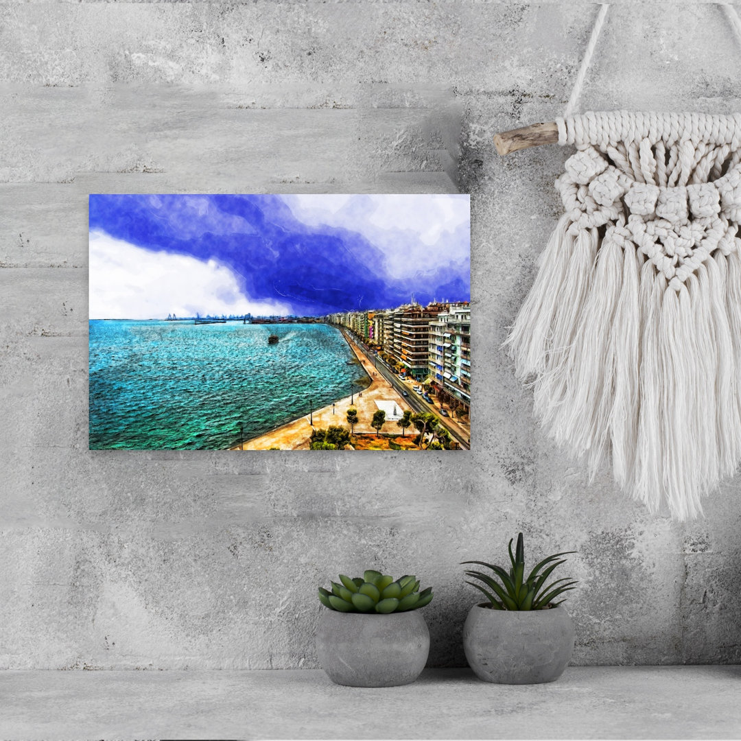 Stormy City Coast Dramatic Vibrant Abstract City Coastal Wall Art Print