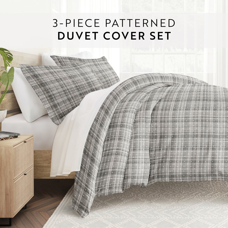 Gray Twin XL Polka Dot Microfiber Duvet Cover Set