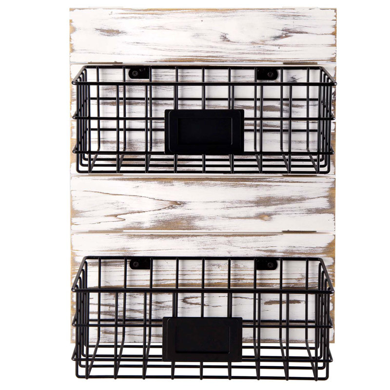 Ashita Wall Storage Organiser with Chalkboard and Wall Baskets, Vintage White