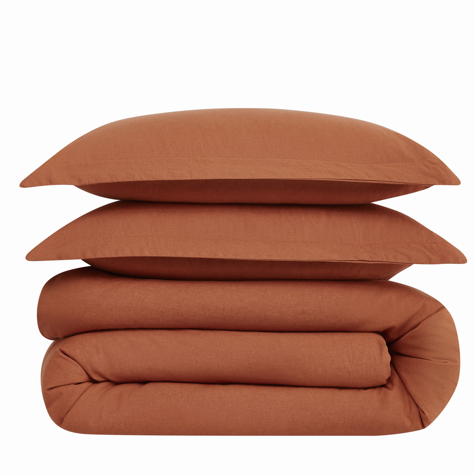 Nena Linen Percale Duvet Cover Set, King Duvet Cover + 2 King Shams, Rust