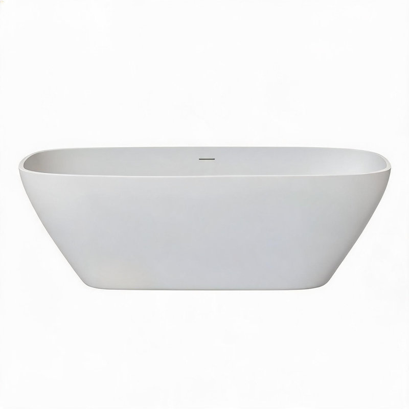 67 inch Matte White Solid Surface Deep Soaking Bathtub with Slip Resistant Contour