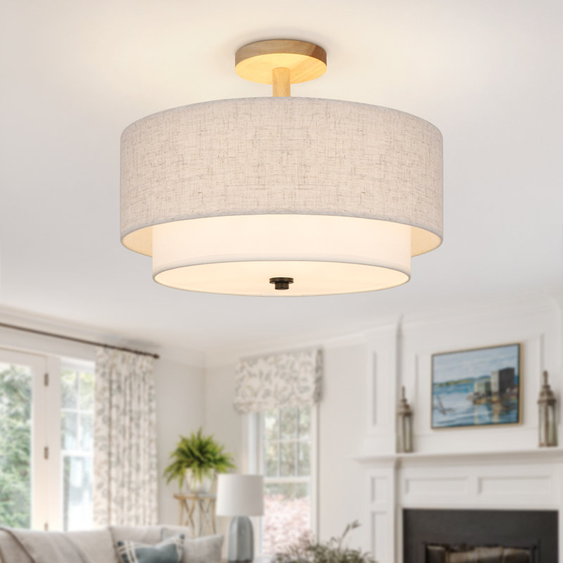 Lustre semi-encastré à 3 lumières en tissu Maskell