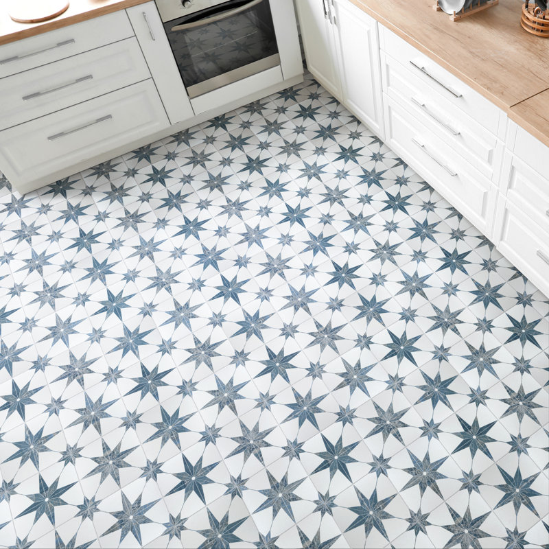 Cassis Stella 10" x 10" Porcelain Patterned Wall & Floor Tile, Blue