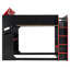 Lit mezzanine double en bois avec bureau réglable, tiroirs, rangement et lumières RVB, rouge-367324951