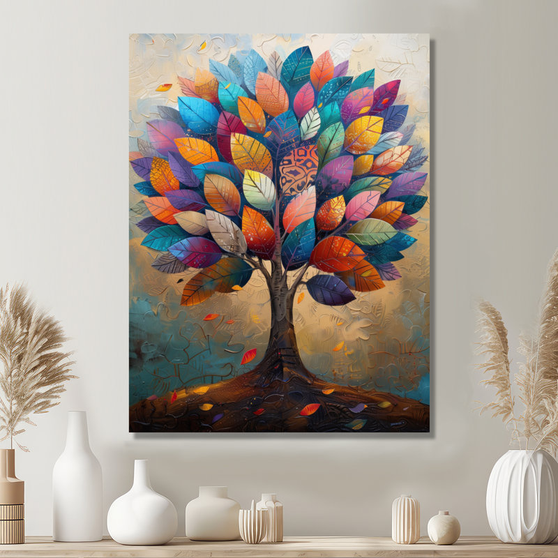 Arbre coloré de la vie III - Arbre de vie, art mural sur toile, art mural, salon, H 30 po x l 40 po x P 1,5 po, Toile tendue