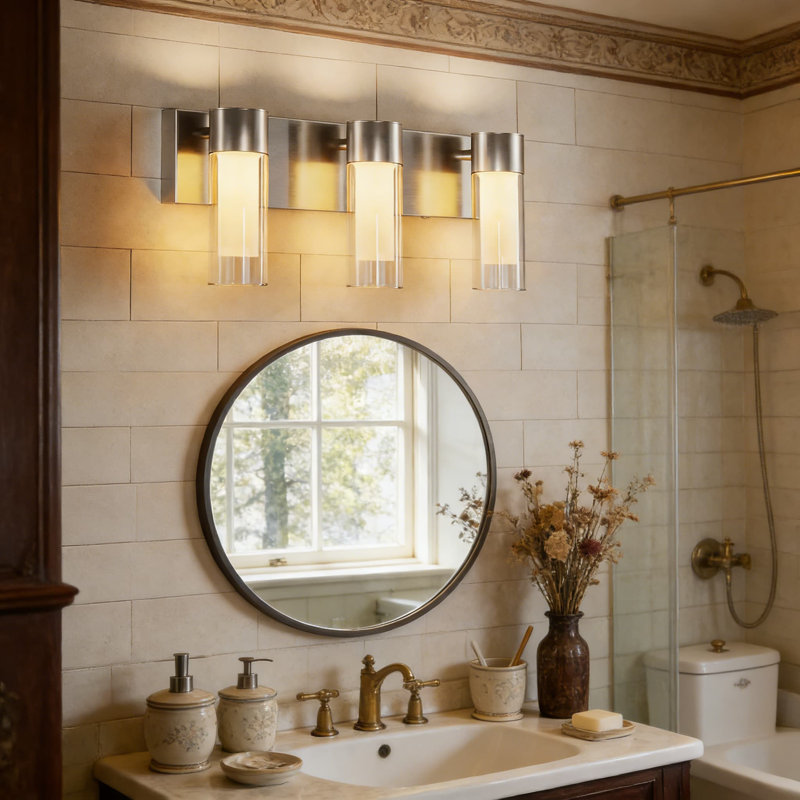 Luminaire de meuble-lavabo moderne à DEL avec 3 modes de couleur, abat-jour en verre transparent pour installation murale dans la salle de bain, le couloir et la chambre à coucher