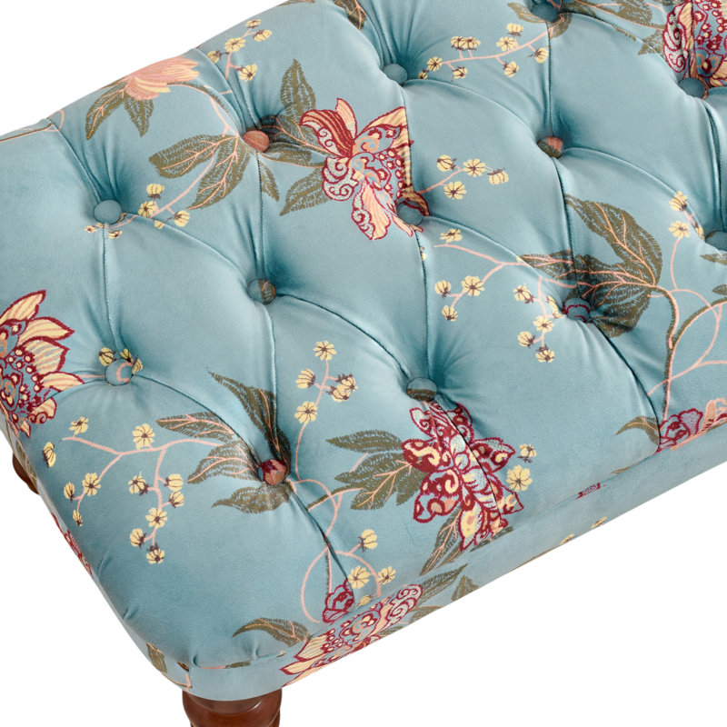 47" W Tufted Upholstered Bench With Floral Pattern