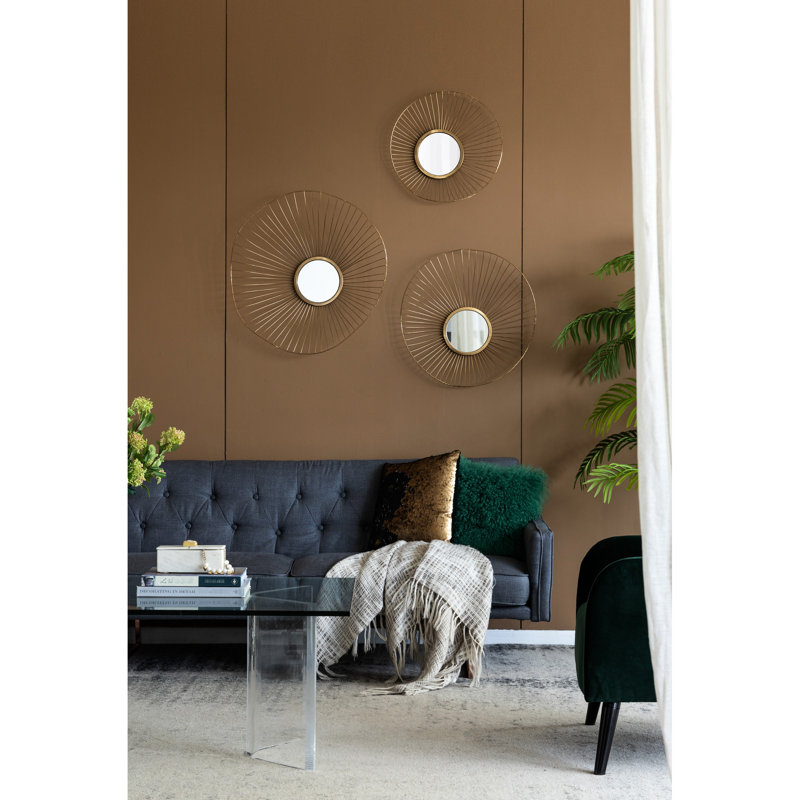De 3 miroirs muraux avec lignes abstraites et cadre doré pour motifs de bureau à domicile