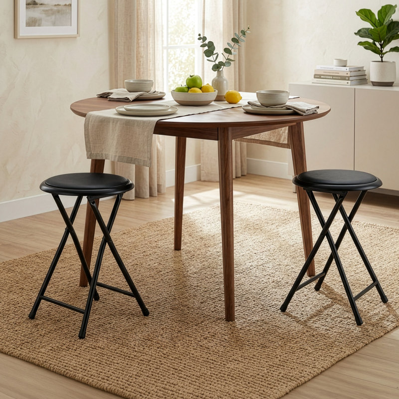 Tabouret pliant sans dossier de 18 pouces avec capacité de 225 lb Lavish Home (noir, ensemble de 2), Vinyl, 2, Black