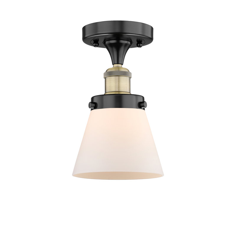 Plafonnier semi-encastré 1 lumière Cone, Blanc mat, Laiton antique noir