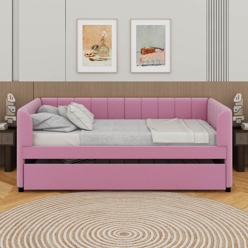 Lit de jour simple rembourré avec couchette, Rose