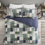 Courtepointe réversible 3 pièces bleu marine - très grand / très grand, tissu écossais à chevrons, revers en patchwork, rembourrage en coton, fermeture à glissière, facile à laver-116011827-116011825