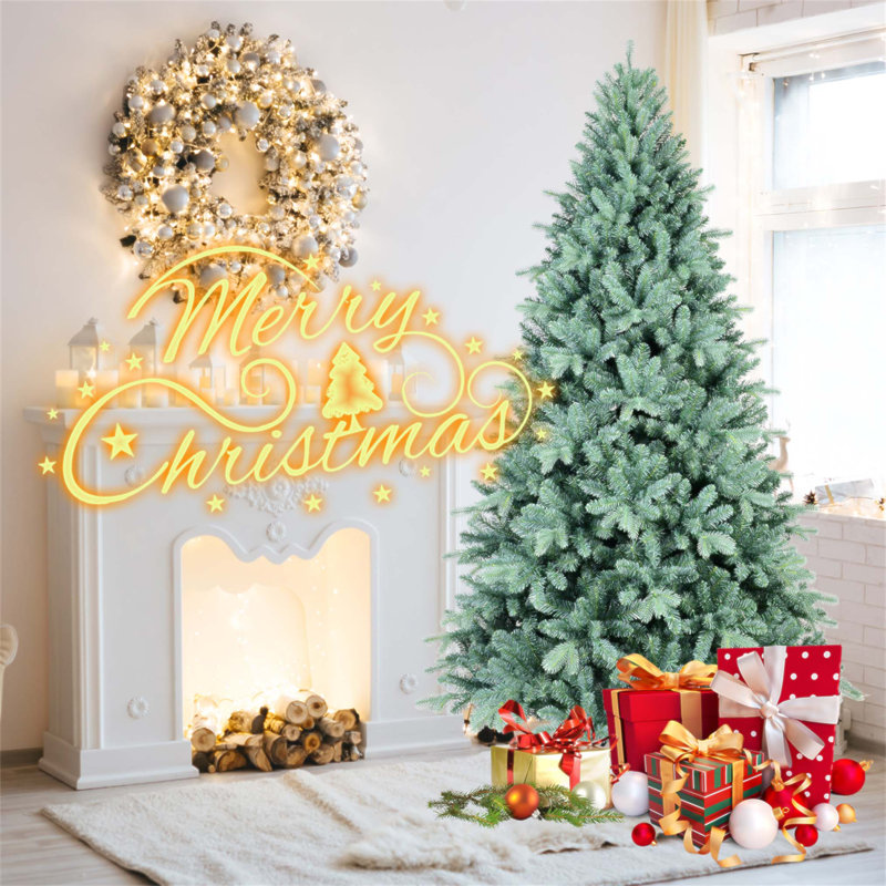 Arbre de Noël 8 pi en PE / PVC teinté avec 2458 pointes, branches articulées, aspect naturel et support en métal stable pour un assemblage facile