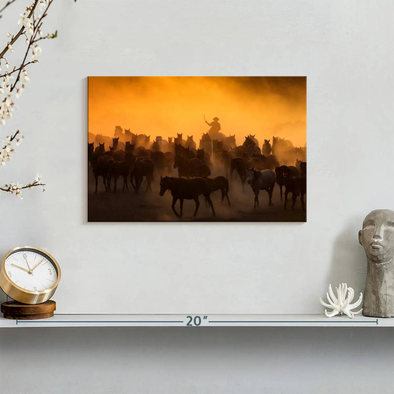 Lelar Herding Horses, 8" H x 12" W