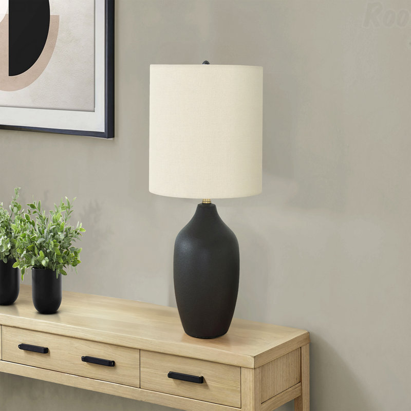 Table Lamp - 22"H, Black Ceramic Material, Ivory & Cream Shade