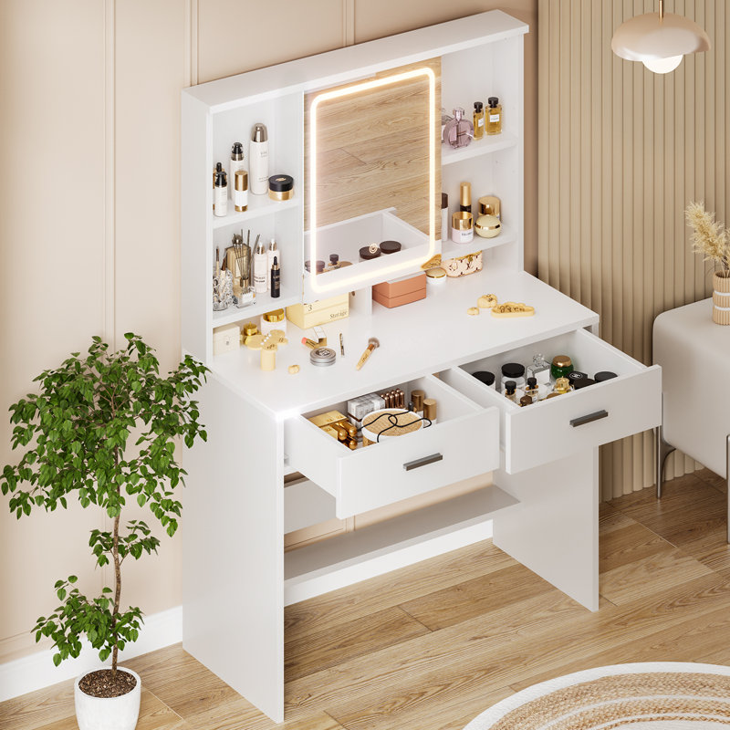 Dressing Table with Mirror, White