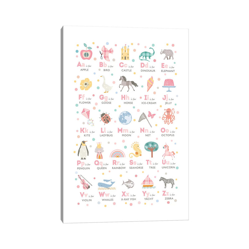 Girls Illustrated Alphabet by PaperPaintPixels - Wrapped Canvas Print, 20.32 cm H x 30.48 cm W