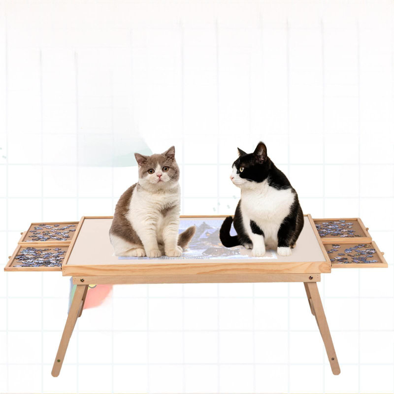 Table de casse-tête 1500 pièces, table de puzzle 34,3 po x 26 po avec pieds pliants, 4 tiroirs et couvercle, table de jeu portable pour adultes et adolescents sans installation requise