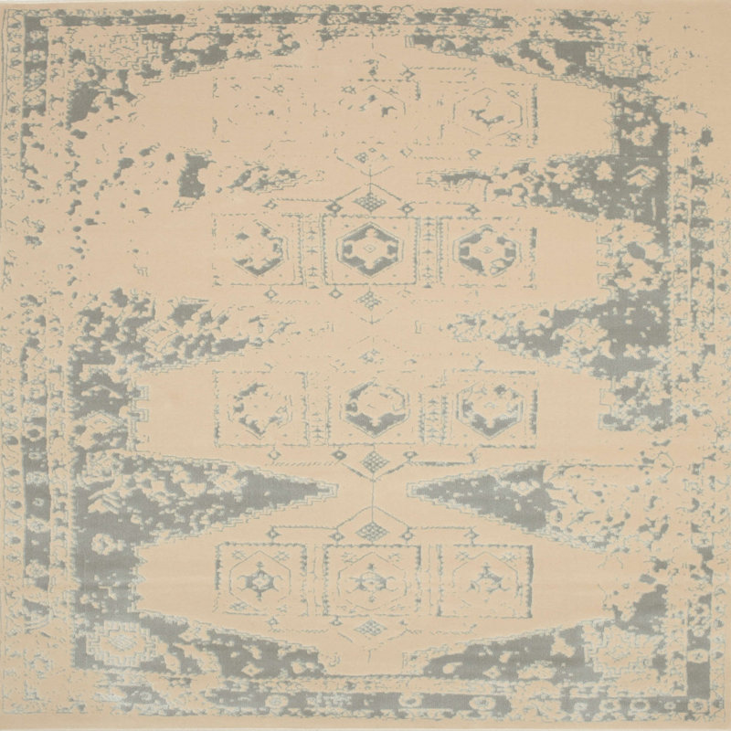Tapis beige/gris contemporain, Carré 8 pi
