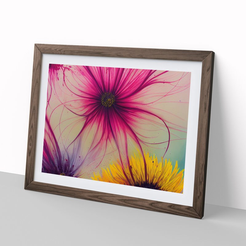 Bold Modern Flowers Abstract 1 Piece Single Picture Frame Wall Art, 25cm H x 34cm W x 2cm D, Walnut Framed