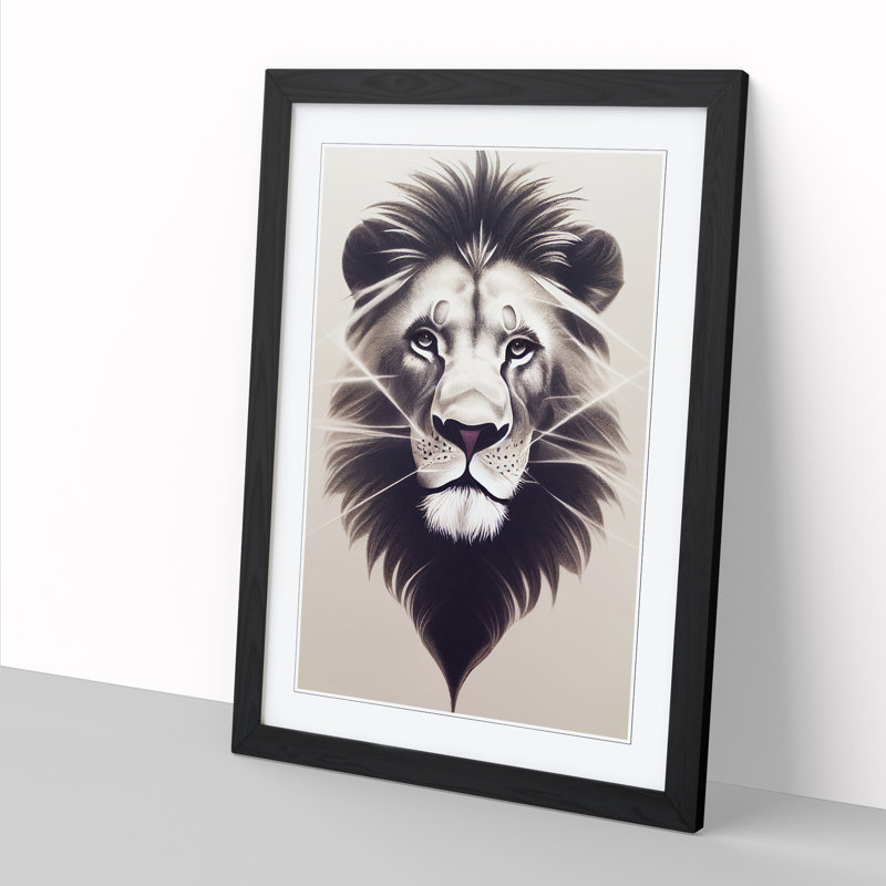Lion Airbrush - Picture Frame Print, Black, 64cm H x 46cm W x 2cm D